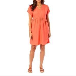 Briggs New York Coral Linen Dress Medium V-neck Short Sleeved